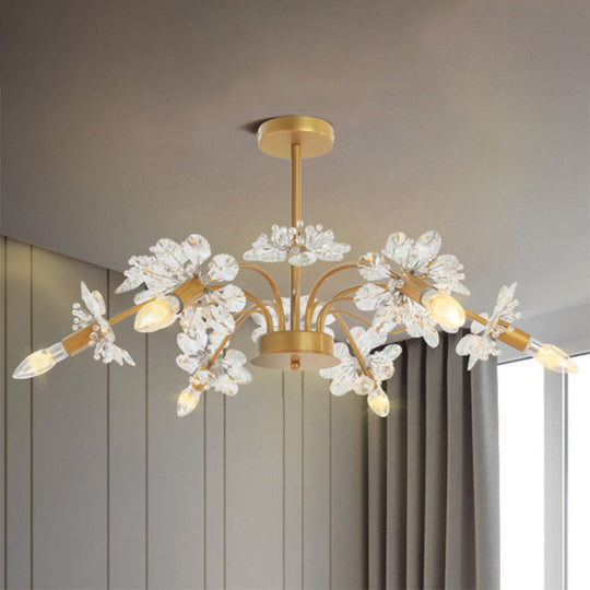 Gold Candle Chandelier With Crystal Dandelion - Elegant Ceiling Pendant Light For Hotels