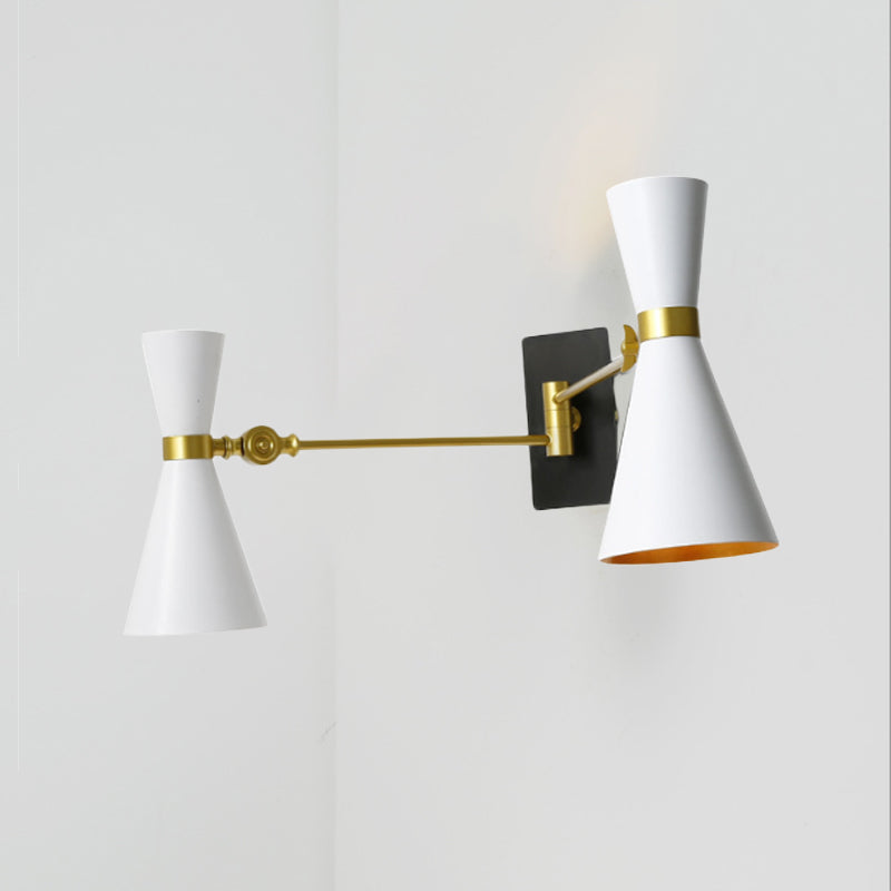 Contemporary Trumpet Wall Sconce Light In Black/White/Gold With Adjustable Arm And 1-3 Lights 2 /