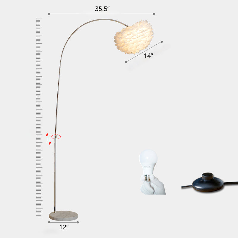 Simple White Feather Floor Lamp With Extendable Fishing Rod Arm / 35.5