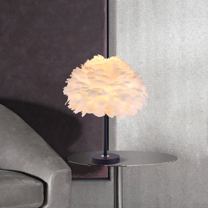 Feather Shade Table Lamp: Minimalist Flower Blossom Nightstand Light Black