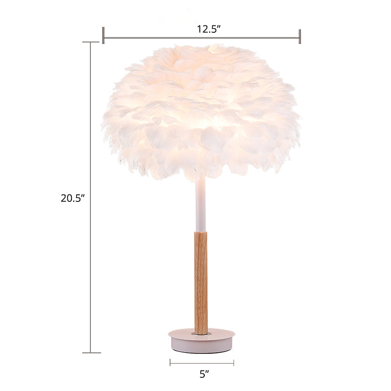 Minimalistic Dome Shaded Bedside Table Lamp - Feather 1 Head Night Stand Light