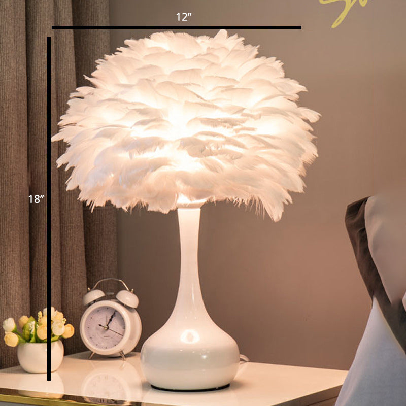 Feather Flower Vase Night Light - Nordic Style Table Lamp For Bedroom White