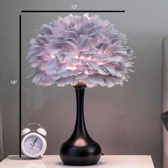 Feather Flower Vase Night Light - Nordic Style Table Lamp For Bedroom Grey