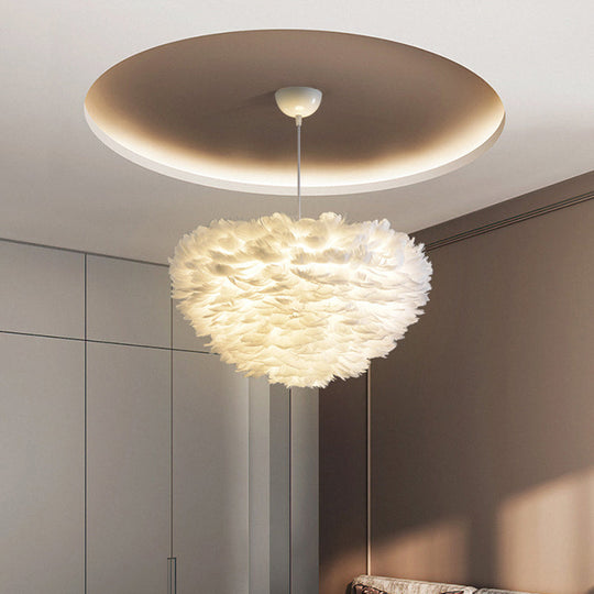 Minimalist Feather Hemispherical Pendant Lamp - White Suspension Light For Bedroom