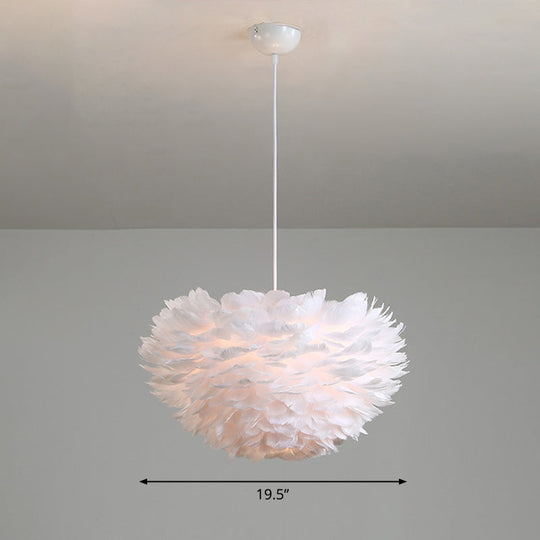 Minimalist Feather Hemispherical Pendant Lamp - White Suspension Light For Bedroom / 20