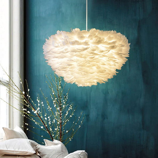 Minimalist Feather Hemispherical Pendant Lamp - White Suspension Light For Bedroom