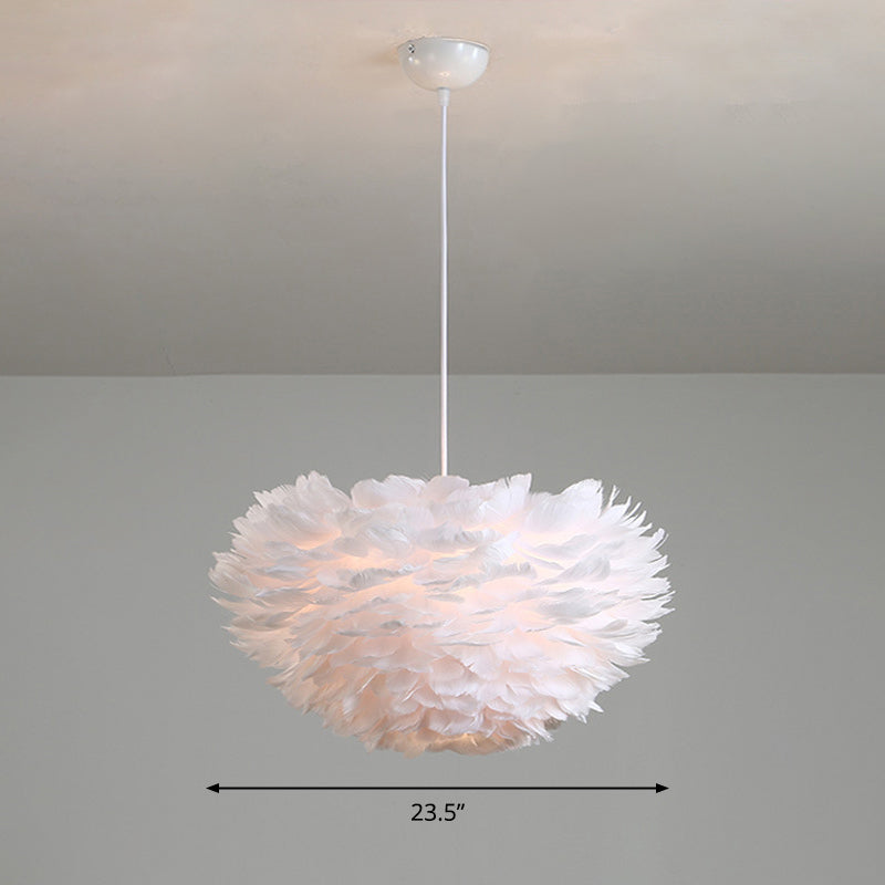 Minimalist Feather Hemispherical Pendant Lamp - White Suspension Light For Bedroom / 23.5