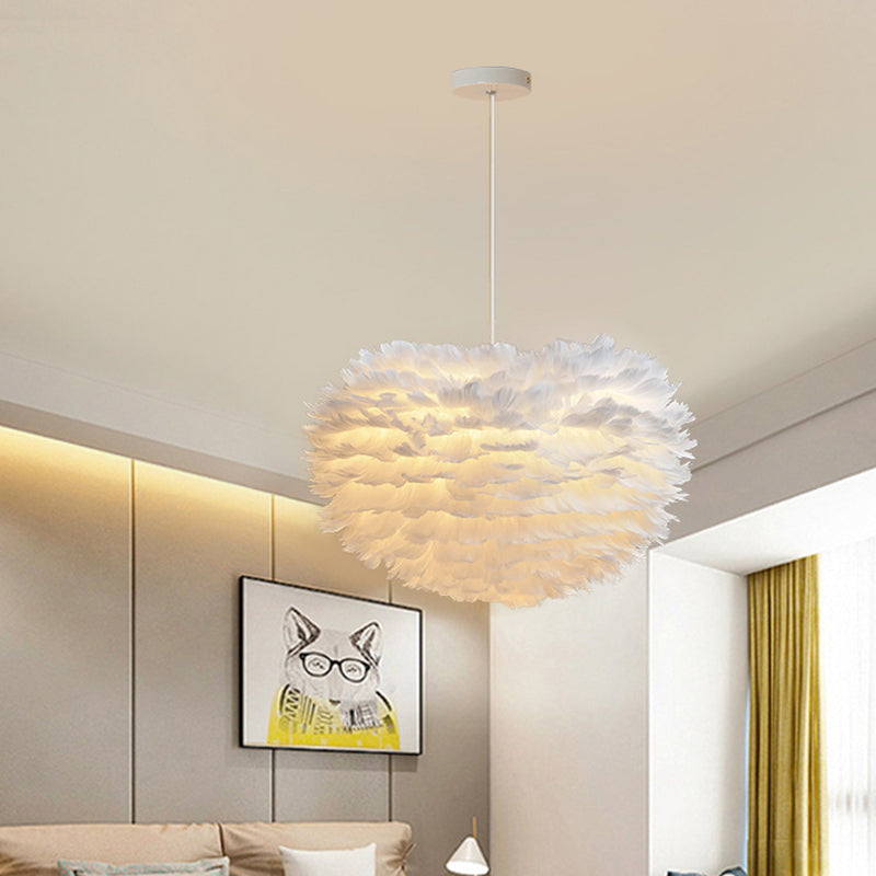 Minimalist Feather Hemispherical Pendant Lamp - White Suspension Light For Bedroom / 31.5