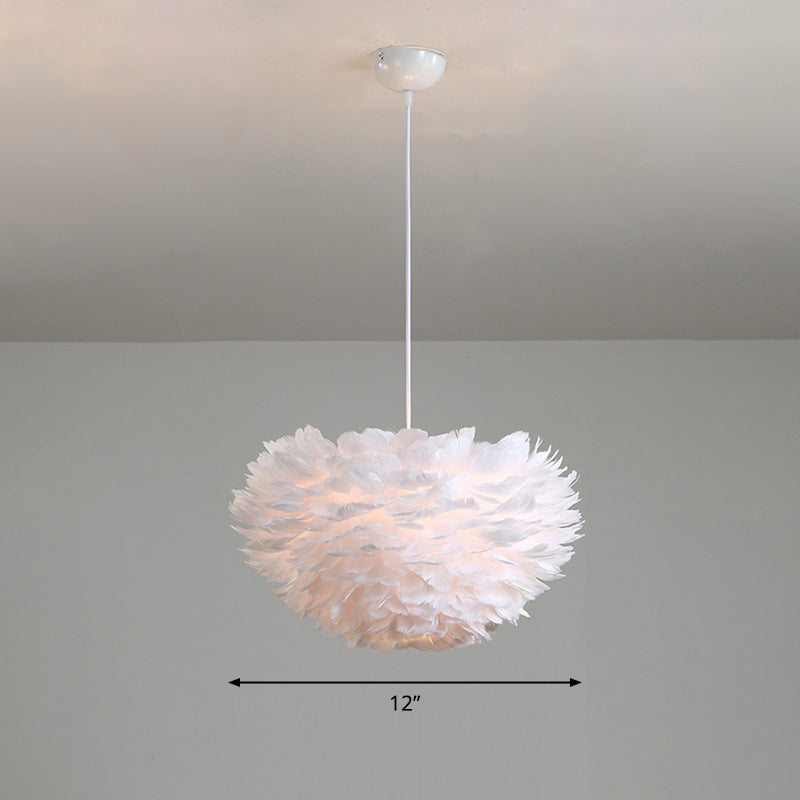 Minimalist Feather Hemispherical Pendant Lamp - White Suspension Light For Bedroom / 12