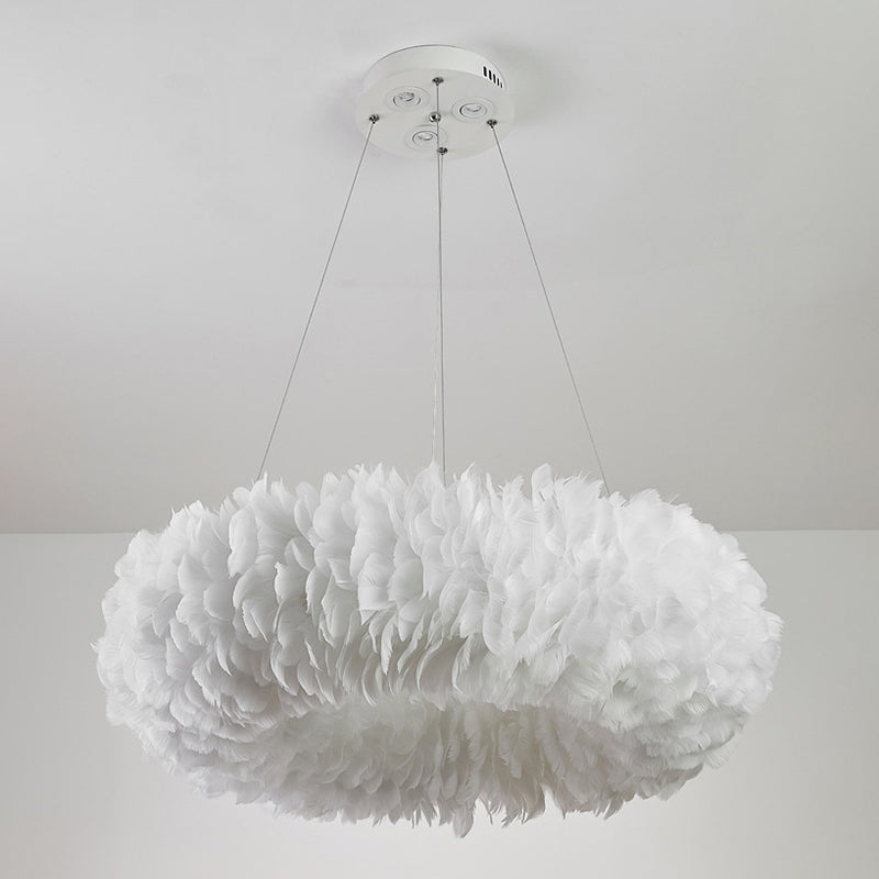 Modern White Feather Pendant Light For Bedroom With Suspension Design