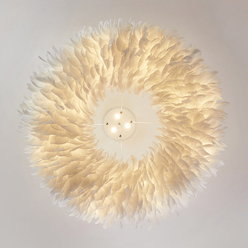 Modern White Feather Pendant Light For Bedroom With Suspension Design