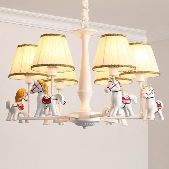 White Resin Carousel Cartoon Chandelier With Tapered Fabric Shade - Perfect For Childs Room!