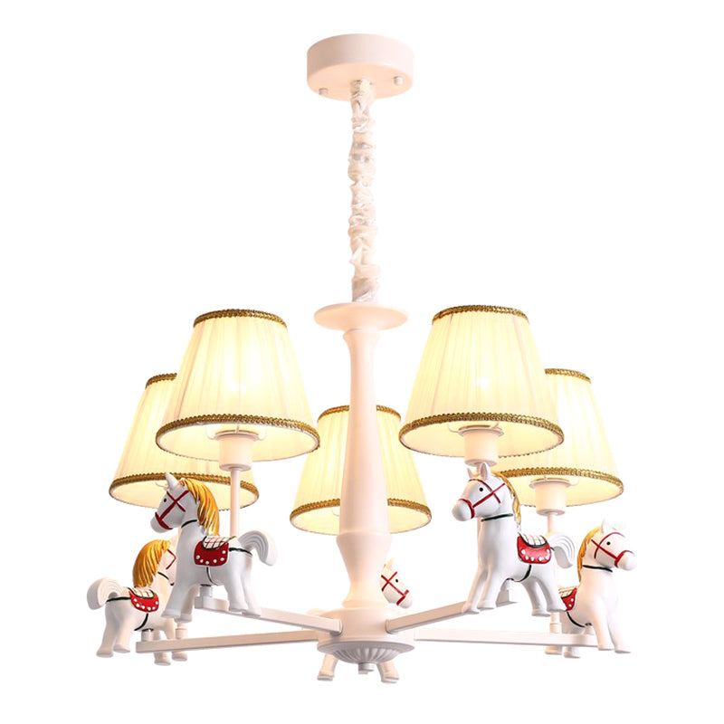 White Resin Carousel Cartoon Chandelier With Tapered Fabric Shade - Perfect For Childs Room!