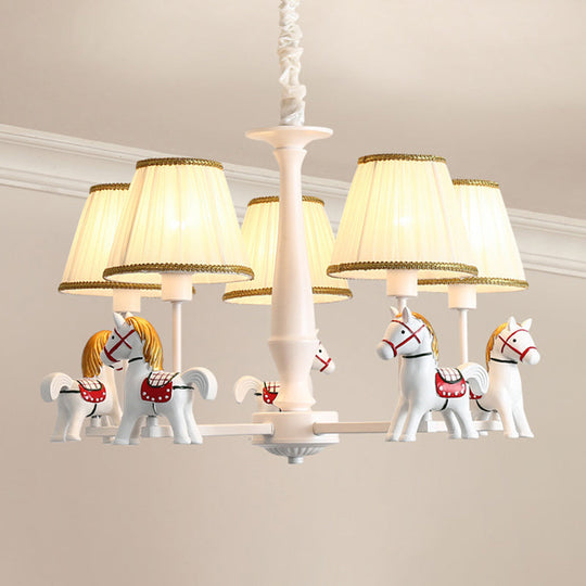 White Resin Carousel Cartoon Chandelier With Tapered Fabric Shade - Perfect For Childs Room! 5 /