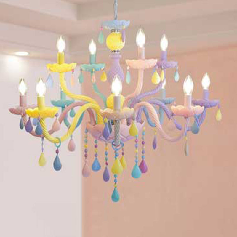 Pink Candle Style Hanging Light Kids Multicolored Glass Chandelier - Perfect For Baby Room 12 /