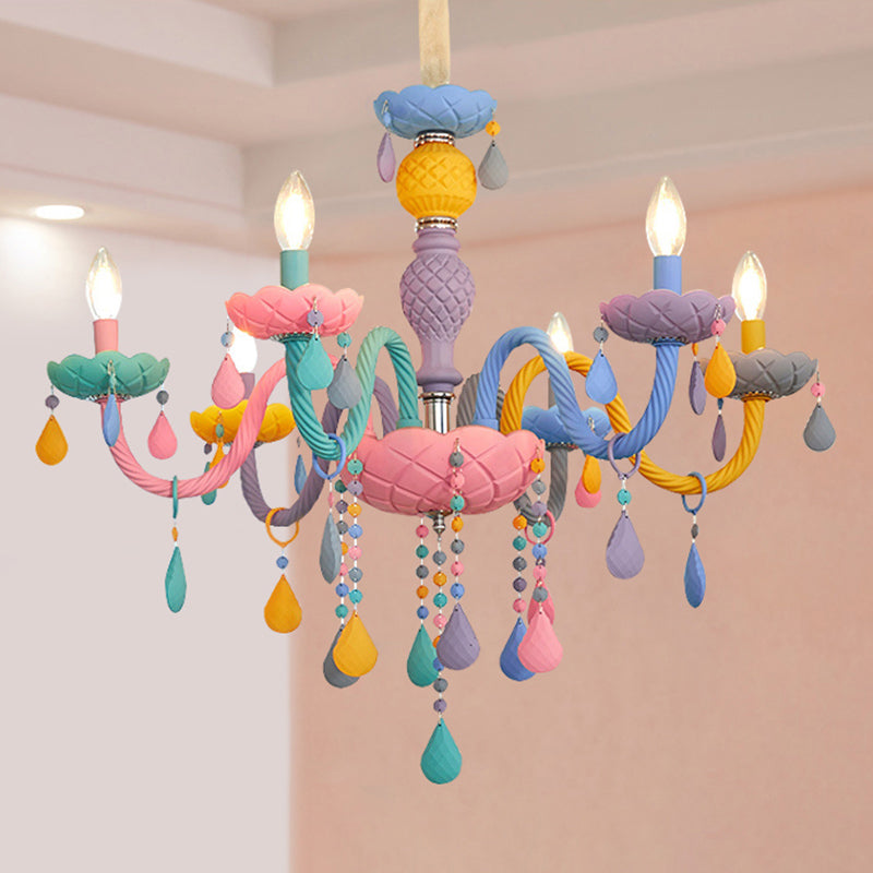 Pink Candle Style Hanging Light Kids Multicolored Glass Chandelier - Perfect For Baby Room 6 /