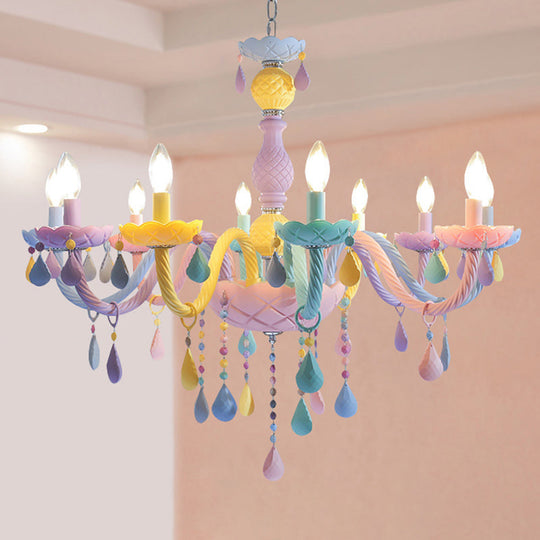 Pink Candle Style Hanging Light Kids Multicolored Glass Chandelier - Perfect For Baby Room 10 /