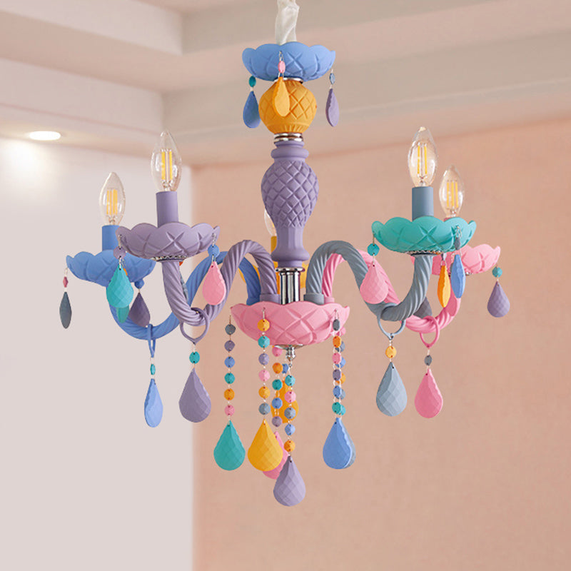 Pink Candle Style Hanging Light Kids Multicolored Glass Chandelier - Perfect For Baby Room 5 /