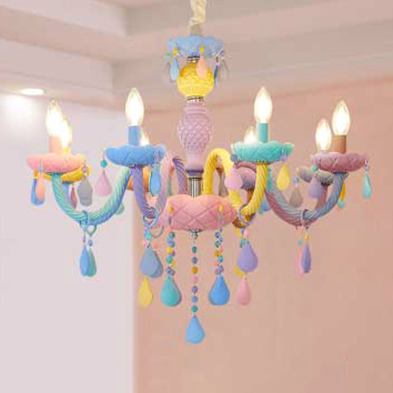 Pink Candle Style Hanging Light Kids Multicolored Glass Chandelier - Perfect For Baby Room 8 /