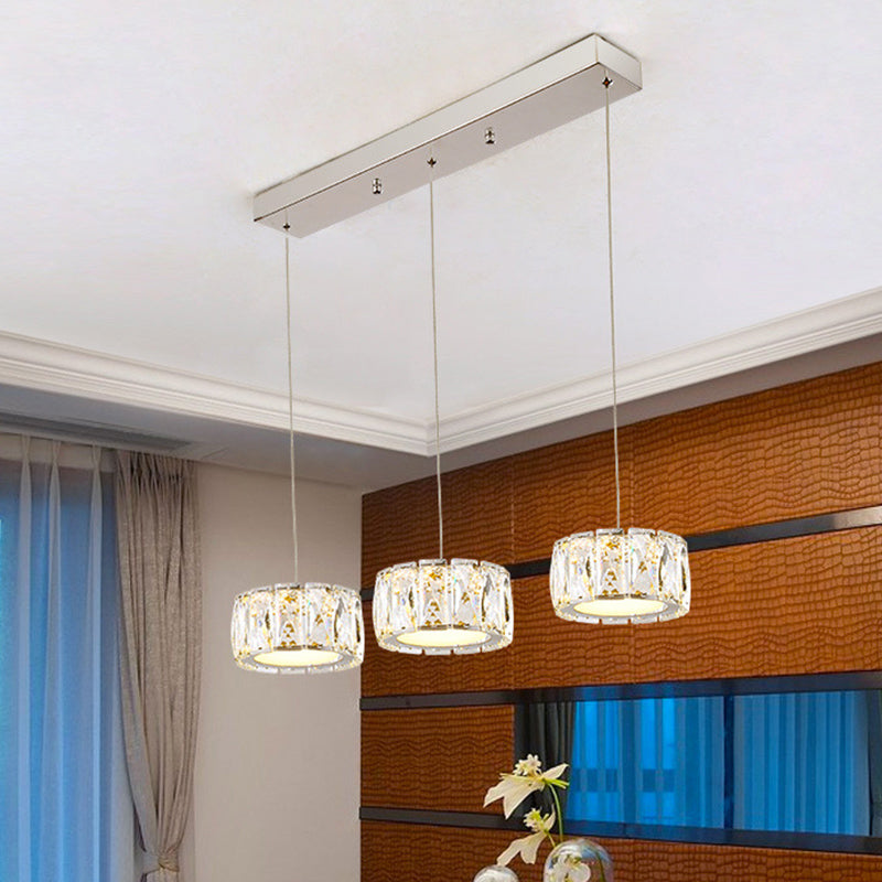 Minimalist Clear K9 Crystal Led Multi Pendant Ceiling Light For Round Dining Room