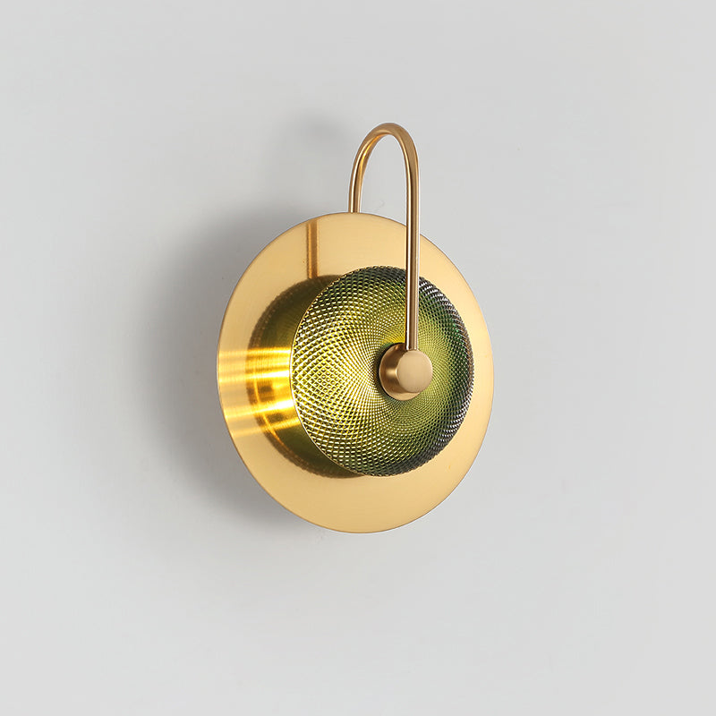 Postmodern Brushed Gold Glass Disc Wall Sconce - Mounted Lamp For Living Room 1 /