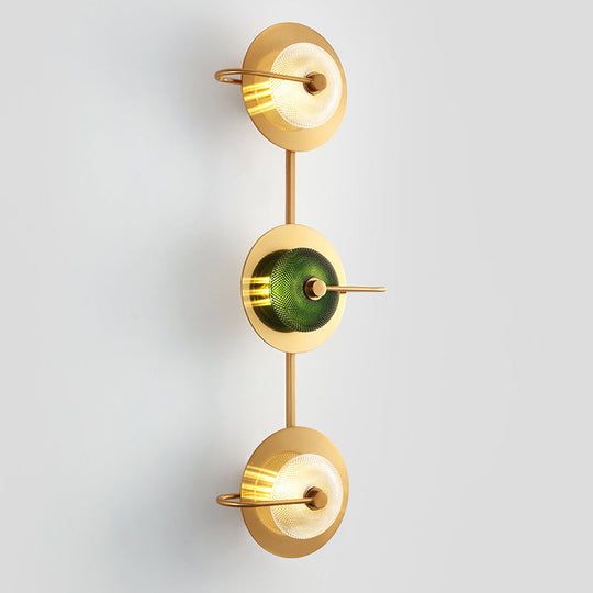 Postmodern Brushed Gold Glass Disc Wall Sconce - Mounted Lamp For Living Room