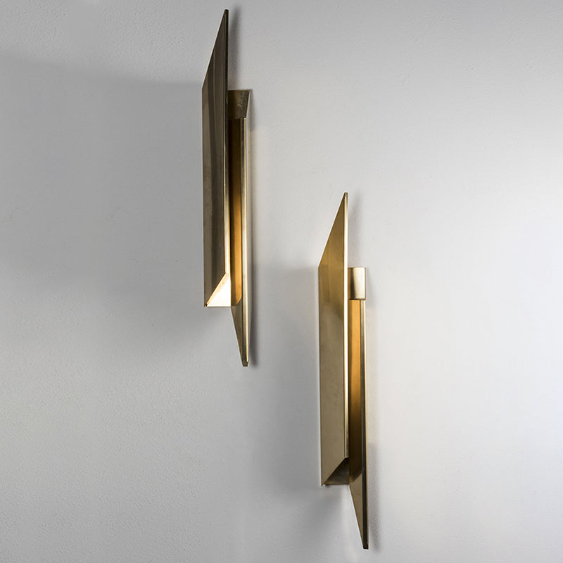 Gold Art Deco Led Wall Lamp: Quadrilateral Metallic Sconce For Bedroom