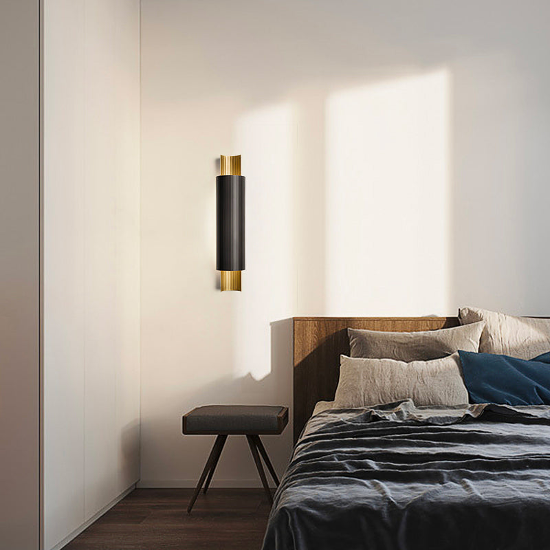 Led Wall Mount Sconce - Pipe Shaped Postmodern Metal Bedside Lighting In Black And Gold