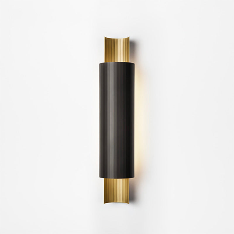 Led Wall Mount Sconce - Pipe Shaped Postmodern Metal Bedside Lighting In Black And Gold