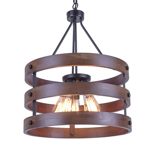Metal And Wood Lodge Style Pendant Lamp With Adjustable Chain - 1-Light Brown Hanging Light