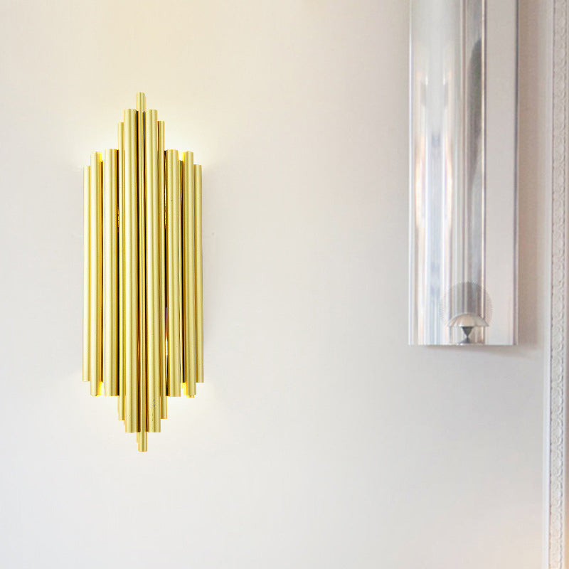 Gold Finish Flute Sconce: Postmodern 4-Light Wall Mount For Living Room