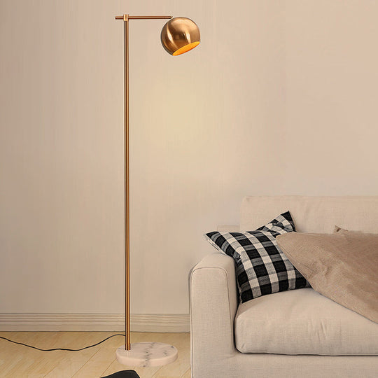 Postmodern Metal Floor Lamp With Adjustable Dome Shade - 1 Head Standing Light For Living Room Brass