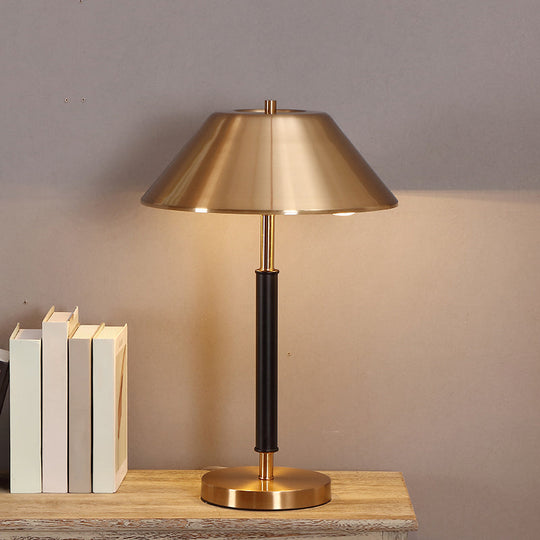 Postmodern Brass Truncated Cone Night Lamp: 2-Light Metal Table Light For Bedroom
