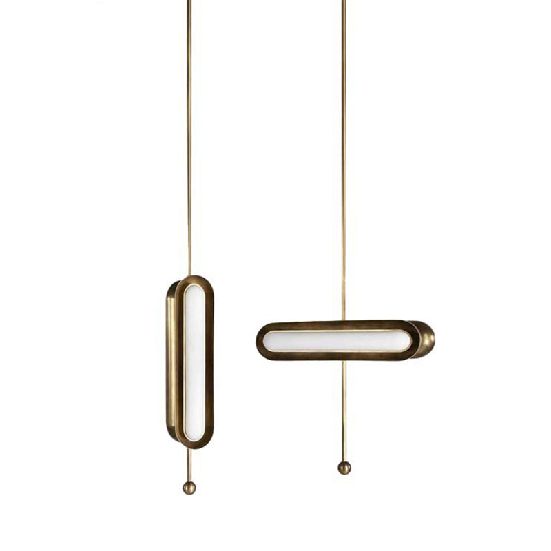 Gold Plated LED Suspended Light for Dining Room - Postmodern Metal Oblong Design