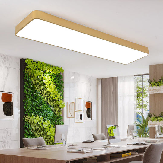 Office Led Flush Mount Light With Minimalist Metal Rectangle Design And Wood Grain Finish - Modern
