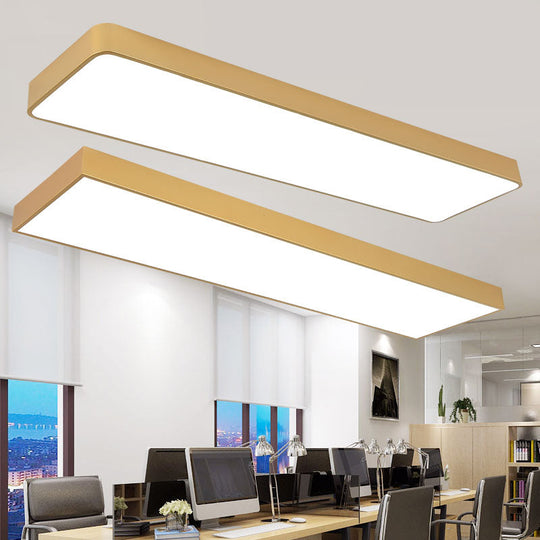 Office LED Flush Mount Light with Minimalist Metal Rectangle Design and Wood Grain Finish - Modern Ceiling Lighting