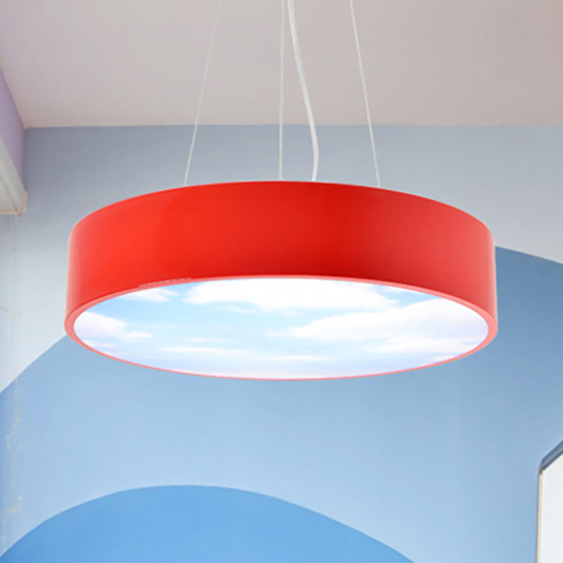 Bright Round Led Pendant Lamp With Colorful Acrylic Sky Design For Kindergarten Red / 15.5