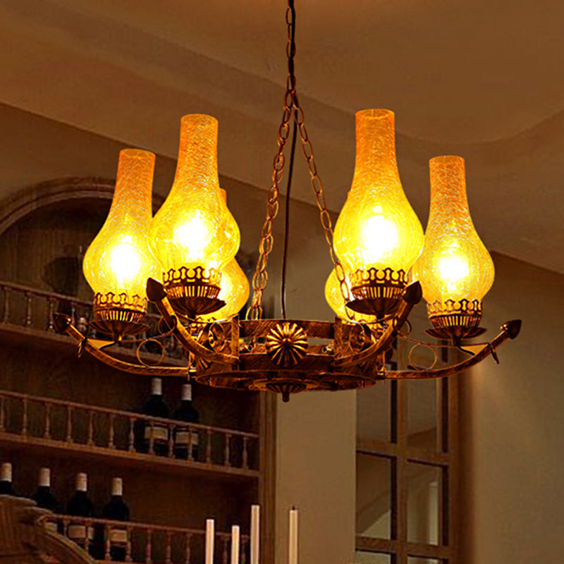 6-Light Crackle Glass Chandelier - Traditional Beige Vase Pendant Light For Living Room