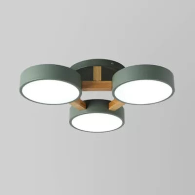 Macaron Loft Semi Flush Mount Ceiling Light - Metal Drum Fixture with 3 Heads for Living Rooms