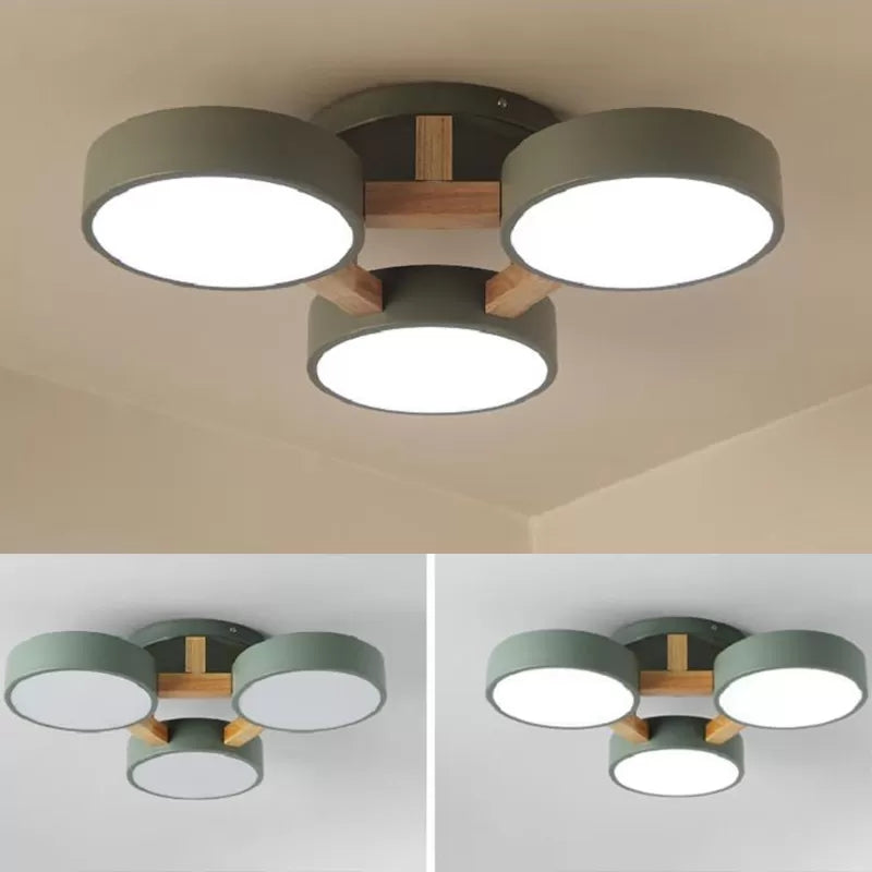 Metal Drum Semi Flush Mount Ceiling Lamp With 3 Macaron Loft Heads For Living Room