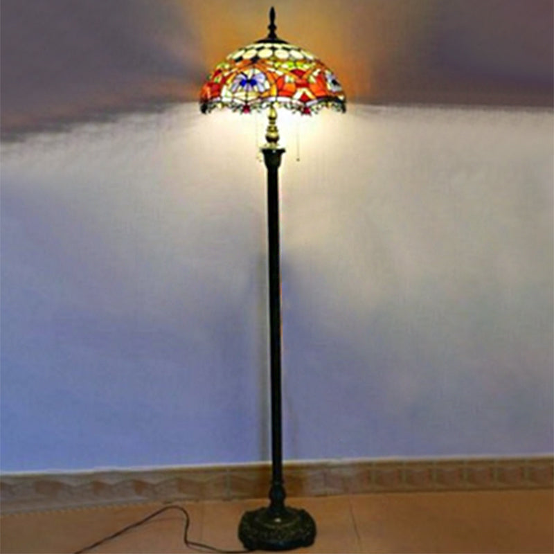 Baroque Brass Cut Glass Floor Lamp With Scalloped Reading Lights And Beaded/Floral Pattern / B