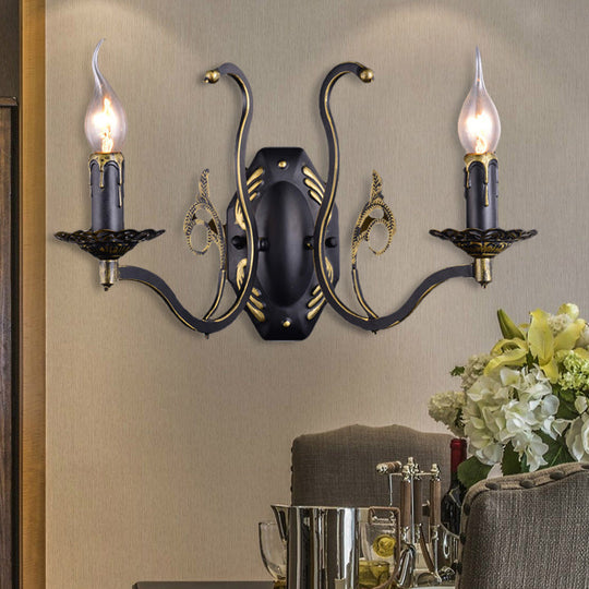 Retro Metal 1/2-Light Black Wall Mounted Candelabra Sconce For The Living Room