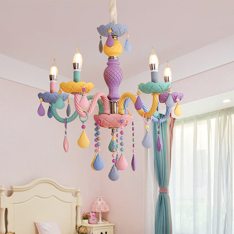 Colorful Glass Pendant Light In Purple For Kids Bedroom - Candelabra Ceiling Chandelier 5 /