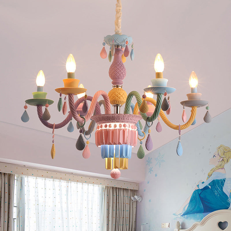 Colorful Glass Pendant Light In Purple For Kids Bedroom - Candelabra Ceiling Chandelier