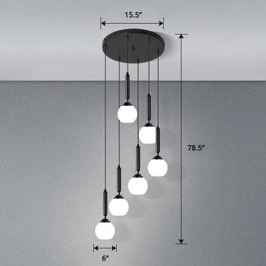 Modern Cream Glass Multi-Lamp Ceiling Light With Globe Stairs Design - Pendant Lighting Fixture 6 /