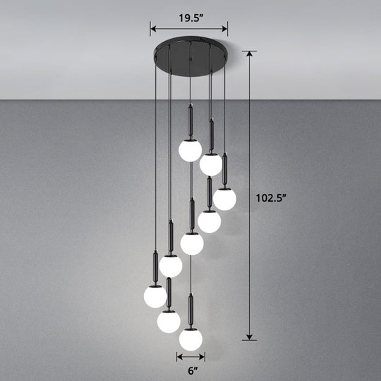 Modern Cream Glass Multi-Lamp Ceiling Light With Globe Stairs Design - Pendant Lighting Fixture 9 /