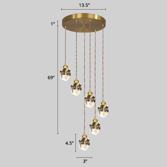 Minimalist Gold Spiral Pendant Light For Living Room Metal Suspension Lamp 6 / Diamond