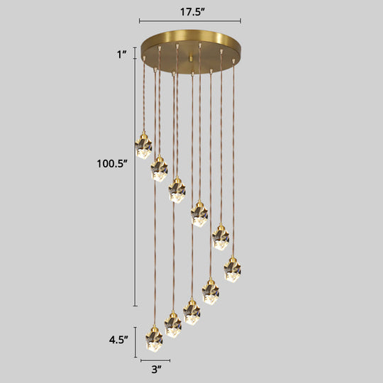 Minimalist Gold Spiral Pendant Light For Living Room Metal Suspension Lamp 10 / Diamond