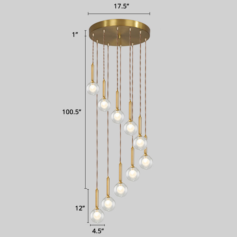 Minimalist Gold Spiral Pendant Light For Living Room Metal Suspension Lamp 10 / Double Glass