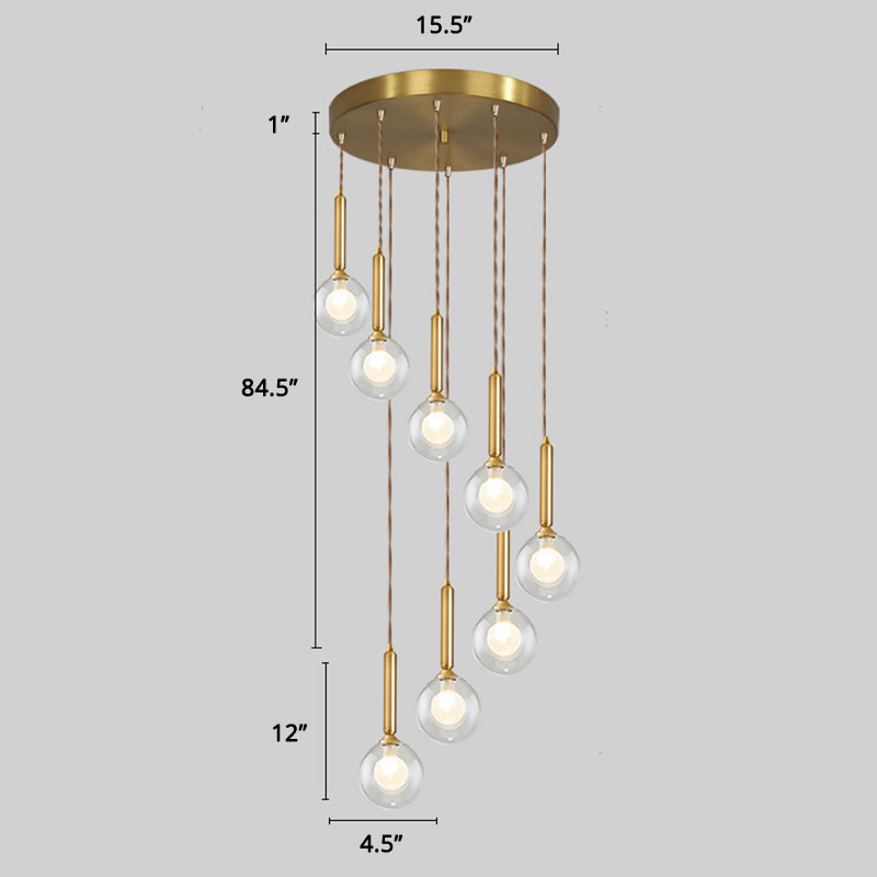 Minimalist Gold Spiral Pendant Light For Living Room Metal Suspension Lamp 8 / Double Glass